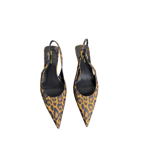 Saint Laurent NIB Cherish Slingback Pumps in Leopard Print Grosgrain Size 40 - Picture 4 of 12